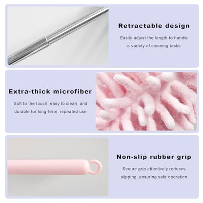 2PCS Car Interior Duster with Extension Pole, 11.8" to 30.5" Retractable Duster Washable Long Handle Cleaning Tool, Soft Chenille Detailing Brush for Auto Dash Vent Window (Light Pink) - color: Light Pink