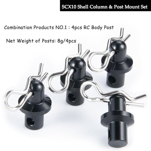 4-Pack RC Body Post Mounts with Clips, Aluminum Alloy | Corrosion-resistant, replaces stock plastic parts, compatible with 1/10 Axial SCX10 PRO AXI03028