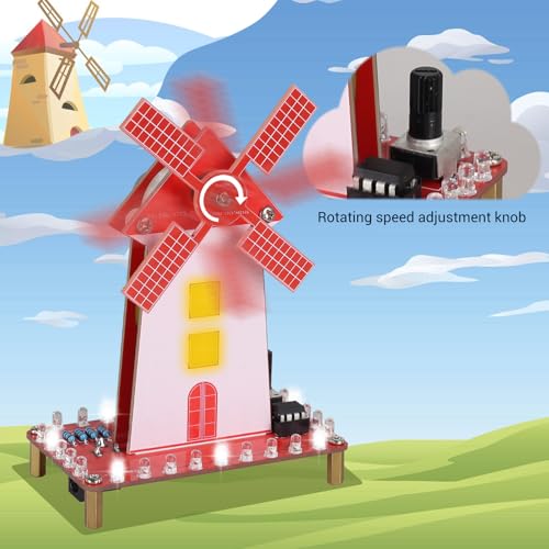 Soldering Practice Kit, DIY Windmill Solder Project for Beginners with LED Flashing Light & Adjustable Rotation Speed for Students Soldering Training, School STEM Education Learning Kit