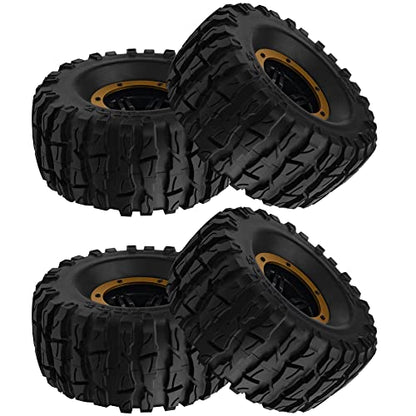 2.2" Rubber Tires Inflatable OD135mm & 12mm Hex Hub Plastic Beadlock Wheel Rims Compatible with Axial SCX10 Tamiya CC01 TF2 Traxxas 1/10 RC Monster Truck Crawler (Yellow) - color: Yellow