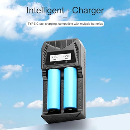 Smart LCD USB Charger, Compatible with 18650 4.2V Rechargeable Lithium Batteries, Supports 1/2/4 Slots, and Compatible with 1.2V NiMH AA/AAA Batteries，Rechargeable Lithium aa Batteries - color: 2 Slots