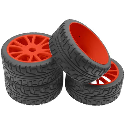 ShareGoo 1/8 RC Buggy Off Road Tires and Wheels Rim 17mm Drive Hex Compatible with Arrma Typhon Kyosho Losi VRX Redcat Tamiya HPI 1/8 RC Off Road Buggy (Red) - color: Red