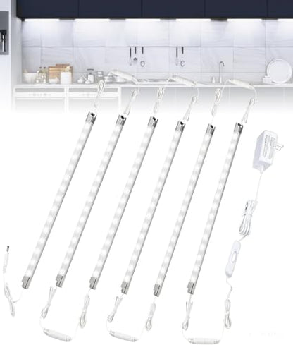 Cefrank Led Light Strips Kit, (6) 12’’ Linkable Light Bars + Rocker Switch + UL Power Adapter, Under Cabinet Lighting for Locker Closet Shelf, Showcase Lighting, 6000K Cool White - color: White