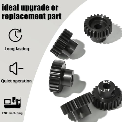5Pcs 0.8M Hardened Steel Pinion Gear Set 5mm Shaft 21T 22T 23T 24T 25T Motor Pinion Gear with M4 Screw and Hex Key, for Arrma HPI Kyosho Losi Axial Traxxas Tamiya 1/10 RC Car and 540/550 Motors - size: 0.8M-5mm-21-25T
