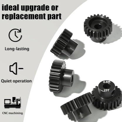 5Pcs 0.8M Hardened Steel Pinion Gear Set 5mm Shaft 21T 22T 23T 24T 25T Motor Pinion Gear with M4 Screw and Hex Key, for Arrma HPI Kyosho Losi Axial Traxxas Tamiya 1/10 RC Car and 540/550 Motors - size: 0.8M-5mm-21-25T