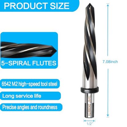 13/16" Bridge Construction Reamer Drill Bit, M2 HSS Taper Chucking Reamer for Steel Alloy Metal Wood Plastic, 1/2" Non-Slip Shank, 5-Spiral Flutes Car Reamer, to Align or Enlarge Holes, 21mm. - size: 13/16"