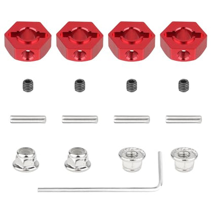 Hobbypark 12mm Wheel Hex Hubs 5mm Axle Hole Drive Adapter & M4 Lock Nuts for 1/12 1/10 RC Car Truck Buggy On Road RC Touring Racing Compatible with Traxxas Tamiya Redcat Axial Upgrades Parts (Red) - color: Red