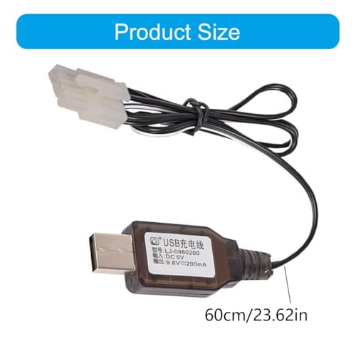 USB Charging Cable for 9.6V NiMH NiCD Remote Car Battery with Safety Protections and Charging Statuses Indicators