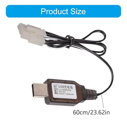 USB Charging Cable for 9.6V NiMH NiCD Remote Car Battery with Safety Protections and Charging Statuses Indicators