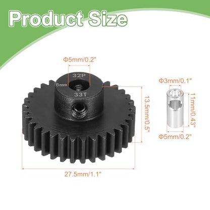 MECCANIXITY Steel 32P Gear Set with Gear Adapter 33T 5mm Shaft Motor Gears for RC Vehicles Truck Drift Car Part, Black - size: 33T