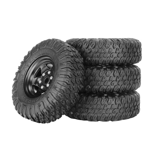 4PCS RC Car 1.55 Inch Tyres Aluminum Alloy Metal Beadlock Wheel Rim and Rubber Tires for 1/10 RC Crawler Car for Axial AX90069 D90 TF2 Tamiya CC01 LC70 MST JIMNY(85mm-5Spoke Black) - color: 85mm-5Spoke Black