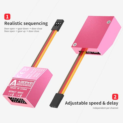 ARESWEI 3CH RC Landing Gear Sequencer Servo Controller for RC Jet Warbird | Dual flight modes, adjustable timing & servo reverse, 4.8V-8V, plug-and-play for RC warbird jet retractable gear