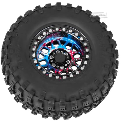 RC 2.2 Beadlock Tires Set 2.2" Wheels and Tires for 1/10 RC Crawler SCX10 AMG 6X6 TRX4 Gen8 Gen7 Pro,Alloy 2.2 RC Rims Rubber Tires,Colorful - color: Rainbow(4pcs)
