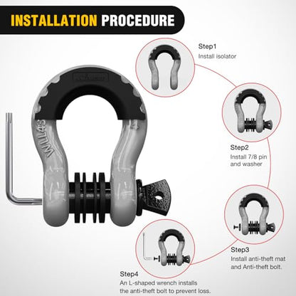 Nilight 3/4" D Ring Anti-Theft Shackle Tow Hook Jeep Truck SUV ATV UTV | Off Road Recovery Gear 19T 41,887 lbs Break Strength 4.75T WLL Rust-Resistant Anti-Rattle Isolators Heavy Duty Grey 2pack - color: Grey 3/4" w/Anti-Theft Shackle, size: Shackle