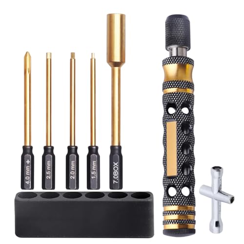 1.5mm 2m 2.5mm Hex Bit Set Allen Wrench Drill Bits Hex Nut Driver 7mm, Phillips Screwdriver Bit, with Handle and Wheel Wrench for 1/10 Scale RC Cars Trucks Models