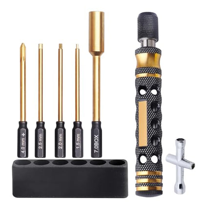 1.5mm 2m 2.5mm Hex Bit Set Allen Wrench Drill Bits Hex Nut Driver 7mm, Phillips Screwdriver Bit, with Handle and Wheel Wrench for 1/10 Scale RC Cars Trucks Models
