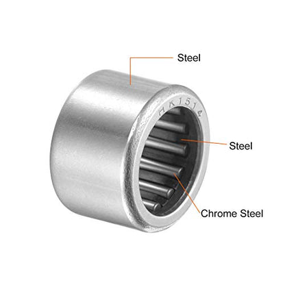 uxcell HK1514 Needle Roller Bearings 15mm Bore 21mm OD 14mm Width Chrome Steel Open End 10pcs - size: 15x21x14mm