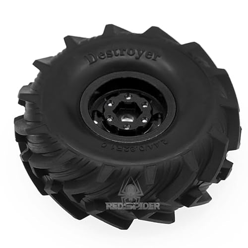 REDSPIDER 1.0 Beadlock Wheels and MUD Tires Set for 1/24 1/18 RC Crawler Car SCX24 TRX4M FCX24M FCX18 TRX4M UTB18 (Black) - color: Black