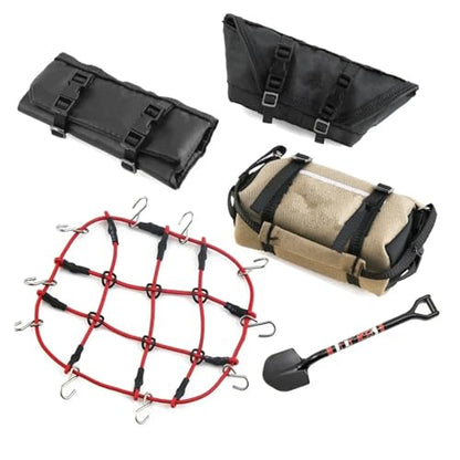 RC Cars Spare Parts for TRX4M for SCX24 1/18 1/24 5pcs Storage Bag Roof Bag Handbag Sleeping Bag Luggage Net Shovel Decoration RC Crawler Car Parts(F) - size: F