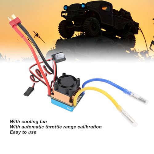 Drfeify 480A Brushed Speed Controller ESC, 480A RC ESC with Cooling Fan Waterproofing ESC for 1/10 RC Car and Boat
