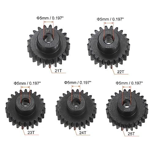 HARFINGTON Mod 1 M1 Pinion Motor Gear Set 5pcs 21T 22T 23T 24T 25T Fit 5mm RC Motor Shaft M1 Pitch Gears for RC Car, with Hex Key - style: 21T 22T 23T 24T 25T