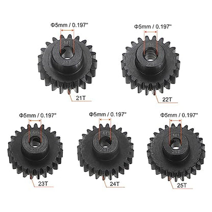 HARFINGTON Mod 1 M1 Pinion Motor Gear Set 5pcs 21T 22T 23T 24T 25T Fit 5mm RC Motor Shaft M1 Pitch Gears for RC Car, with Hex Key - style: 21T 22T 23T 24T 25T