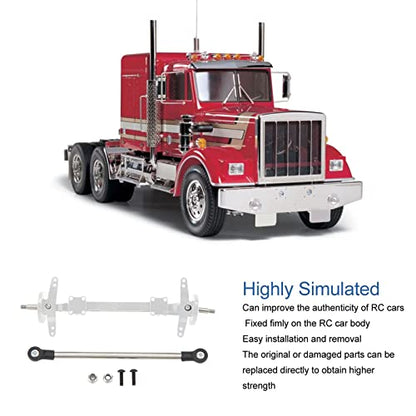Diydeg RC Axle, Aluminium Alloy 1/14 RC Truck Front Steering Rod Link Pole Wheel Axle, RC Front Steering Wheel Axle Upgrades Parts for 1/14 Remote Control Unpowered Tractor Truck (Silver)