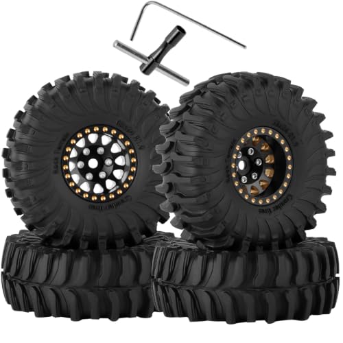 RC Full Brass 1.0 RC Wheel RC Tires for 1/18 1/24 Trx4m Axia l SCX24 RC Crawler,1.0" Beadlock RC Truck Tires and Wheel Highway Tires Wheel Rim,4PCS Style B - style: Style B