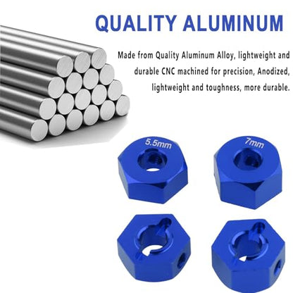 12mm Hex Wheel Hub Aluminum Adapter Set, 5.5/7 Thickness | CNC machined, anodized finish, compatible with Traxxas Slash 2WD, Rustler, Stampede VXL, replaces 1654 3654