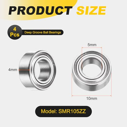 uxcell 4Pcs SMR105ZZ Deep Groove Ball Bearings, 5x10x4mm 440C Stainless Steel Double Shielded Bearings, ABEC 5 - size: 5x10x4mm