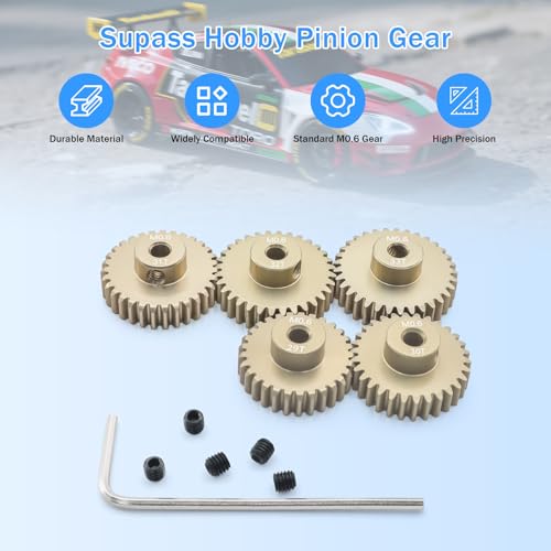 M0.6 Pinion Gear Set 3.175mm 29T 30T 31T 32T 33T Aluminum Alloy Metal Pinion Motor Gear for 1/10 RC Car Motor (5PCS) - size: 29T 30T 31T 32T 33T