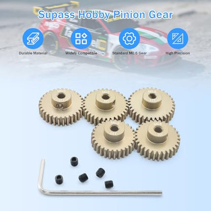 M0.6 Pinion Gear Set 3.175mm 29T 30T 31T 32T 33T Aluminum Alloy Metal Pinion Motor Gear for 1/10 RC Car Motor (5PCS) - size: 29T 30T 31T 32T 33T