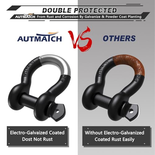 AUTMATCH 3/4" D Ring Shackles (2-Pack) - 41,887 lbs Break Strength | Clevis Shackle with 7/8" Pin & Isolator Washer Kit for Tow Strap, Winch, Towing & Off-Road Vehicle Recovery, Frosted Black - color: Frosted Black