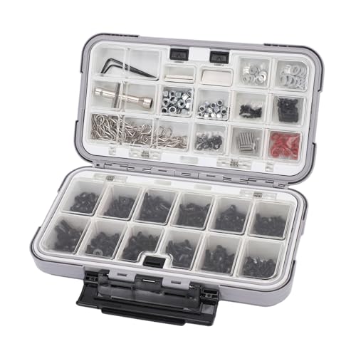 SUNGOOYUE M3 M4 Rc Screw Kit Universal Rc Screw Kit, Stainless Steel M3 M4 Screws Nuts for 1/8 1/10 /12/16 Scale Cars, 537Pcs Hardware Fasteners with Double Sided Organizer Box Grey