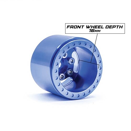 1UP Wheels 1.0" Island Ultra Wide Premium Wheels | Blue | for Axial SCX24, AX24, Traxxas TRX4-M, Redcat Ascent-18, FMS FCX18, 7mm Hex Vehicles - Aluminum Beadlock Wheels - color: Blue