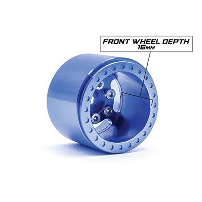 1UP Wheels 1.0" Island Ultra Wide Premium Wheels | Blue | for Axial SCX24, AX24, Traxxas TRX4-M, Redcat Ascent-18, FMS FCX18, 7mm Hex Vehicles - Aluminum Beadlock Wheels - color: Blue