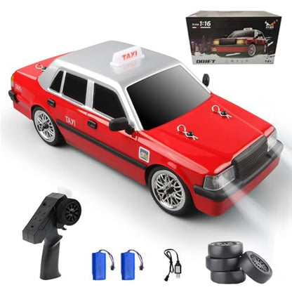 Remote Control Car, MN38 RC Drift Car, 1:16 Scale High Speed Remote Control Taxi, 4WD 2.4GHz RC Racing Cars with Drifting Tires, LED Lights and 2 Batteries for Adults