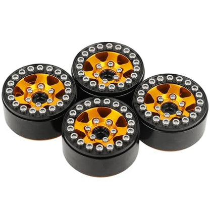 1.0 Wheel Rims RC Metal Beadlock Wheels Rims for All 1/24 Scale FCX24 Axial SCX24 Deadbolt AX24 1/18 TRX4M RC Crawler Car Upgrades Accessories (Star Shape-Orange)