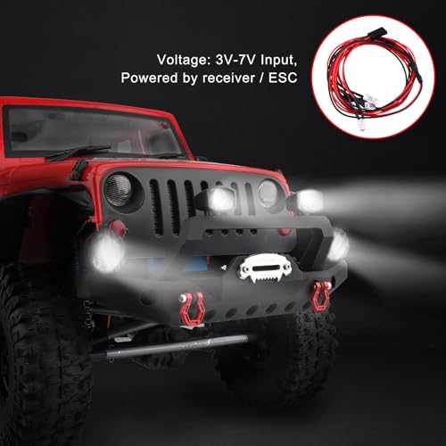 1/10 RC Crawler Metal Front Bumper Set with Winch & 5mm White LED Lights, Compatible with TRX-4, Axial SCX10 II 90046 / SCX10 III AXI03007, Redcat Gen 7 - style: Front Bumper