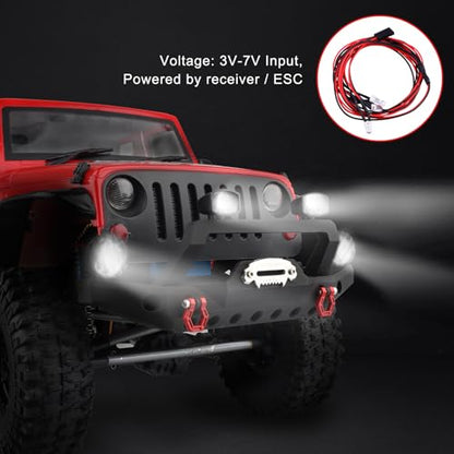 1/10 RC Crawler Metal Front Bumper Set with Winch & 5mm White LED Lights, Compatible with TRX-4, Axial SCX10 II 90046 / SCX10 III AXI03007, Redcat Gen 7 - style: Front Bumper