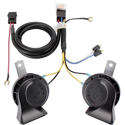 FARBIN 12V Electric Air Horn Kit for Truck Car Motorcycle with Wire Harness | Black classic design, waterproof, 12V 130dB loud, with relay wiring harness, universal for any 12V vehicles - style: 12V Black horn with wire harness