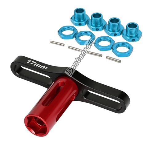 RC Aluminum 17mm Wheel Hex Nuts with Wheel Hub Wrench Repair Tool Set Upgrades Part for 1/8 RC Cars Trucks Off Road Buggy Arrma Typhon Kraton 6S 3S Traxxas E-Maxx E-Revo Mojave (Blue) - color: Blue