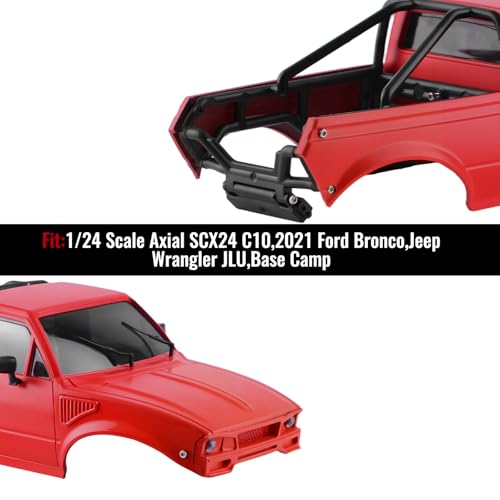 Hard Pickup Body Shell with Bed Rack for 1/24 SCX24 RC Crawler | With dual interchangeable grilles, magnetic flip-up design easy maintenance - color: Red