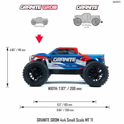 ARRMA RC Truck 1/18 Granite GROM MEGA 380 Brushed 4X4 Monster Truck RTR with Battery & Charger, Blue, ARA2102T1 - color: Blue