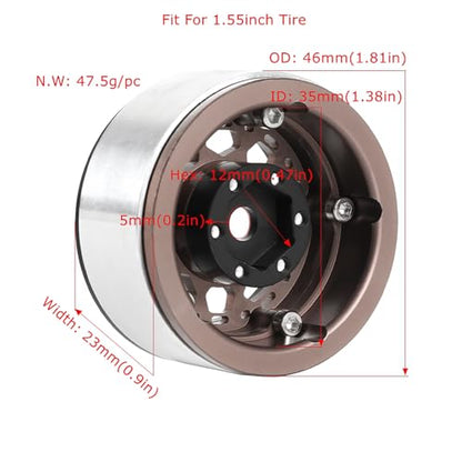 4PCS 1.55 Inch Aluminum Alloy Metal 10Holes Beadlock Wheel Rim Hubs Replacement Accessory for Tamiya AX90069 D90 TF2 CC01 CC02 1/10 RC Crawler Car Upgrade Parts(B-Black Bronze) - color: B-Black Bronze