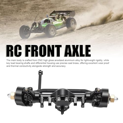 Drfeify RC Front Axle, Aluminum Brass Portal Upgrade Kit with Housing for 1/24 SCX24 RC Crawler Axle Housing Assembly Black