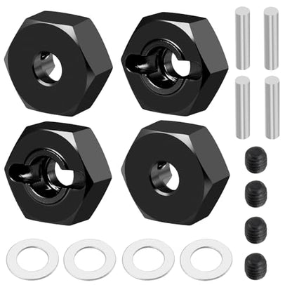 4PCS Aluminum Wheel Hex Hub Drive Adapter Combiner Coupler Compatible with Tamiya TT02 1/10 RC On Road Touring Car Upgrade Parts (Black) - color: Black