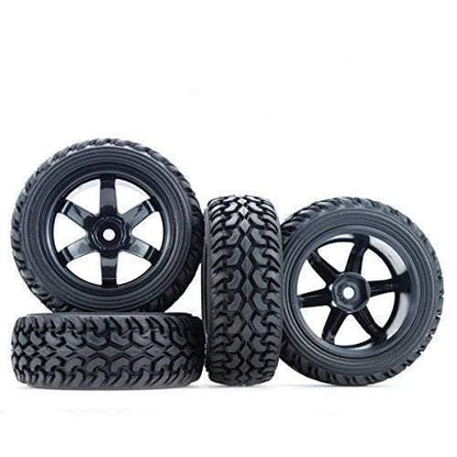 Hosim 1:10 Scale RC On Road Terrain Buggy Car Drift Replacement Tyres Pack of 4pcs High Performance Racing Car Rally Car Accessory Parts Grain Rubber Split Spoke Satin Tires and Wheels Black Color