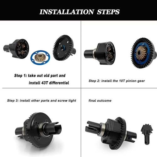 MOHERO RC Gearbox Front Rear Differential Gears 43T 10T Steel Diff Gear Set for 1/8 Scale 4WD Sledge Off-Road Truck Upgrade Part