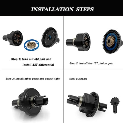 MOHERO RC Gearbox Front Rear Differential Gears 43T 10T Steel Diff Gear Set for 1/8 Scale 4WD Sledge Off-Road Truck Upgrade Part